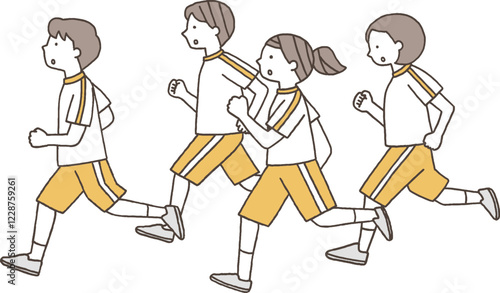 マラソンをする学生単色