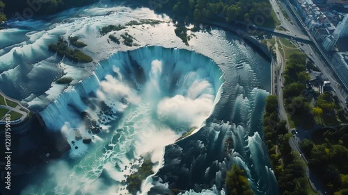 Aerial View of Niagara Falls Horseshoe Falls Majestic Waterfall Landscape