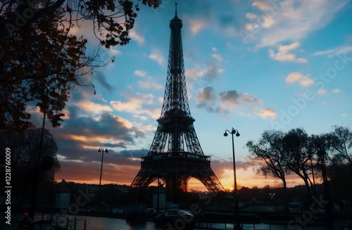 Majestic Eiffel Tower at Sunrise: A Parisian Dawn