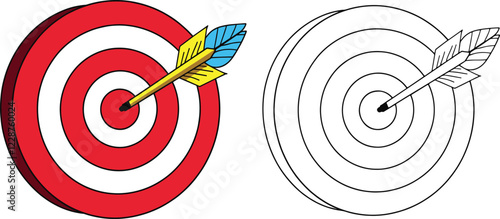 Target with arrow in the bullseye with heavy shadow on it Goal achieving symbol icon sign vector