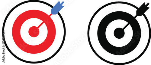 Target with arrow in the bullseye with heavy shadow on it Goal achieving symbol icon sign vector