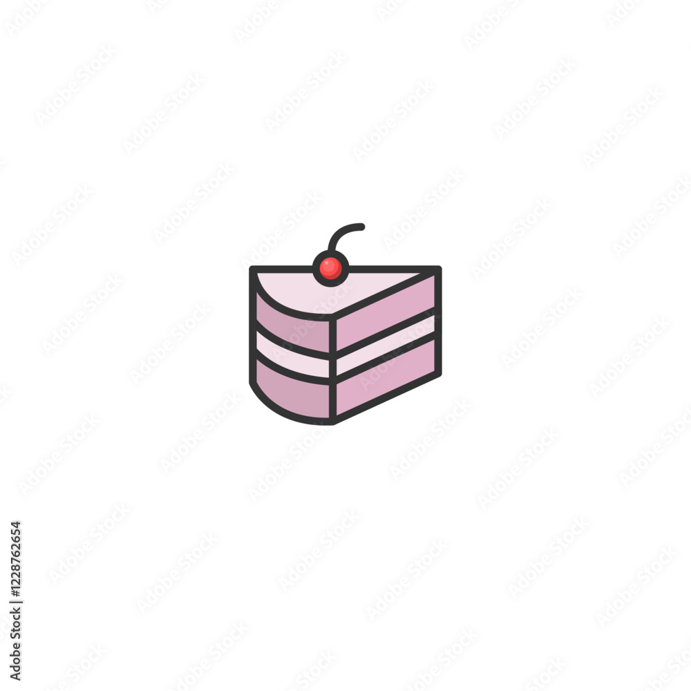 Slice of Pink Cake With Cherry Minimalist Vector Illustration Slice of Pink Cake With Cherry Minimalist Vector Illustration