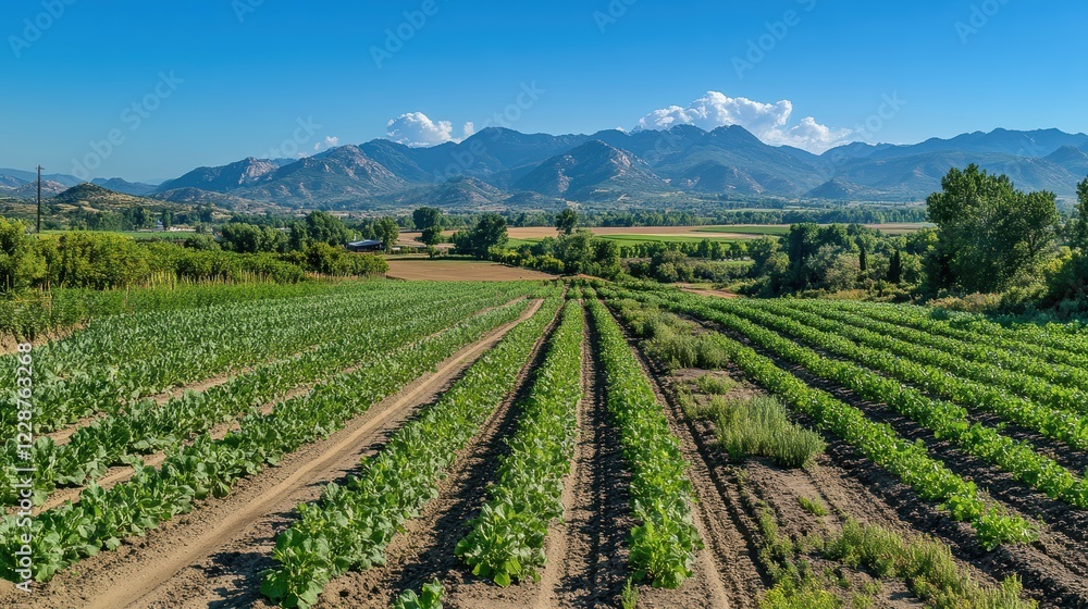 Sustainable farming using solar power to irrigate crops, representing the fusion of renewable energy and environmental conservation. Sustainable farming using solar power to irrigate crops, representing the fusion of renewable energy and environmental conservation.