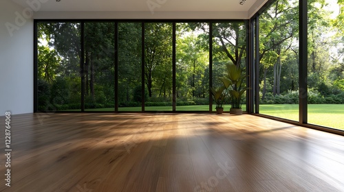 Modern Minimalist Room with Panoramic Garden View