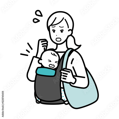 Clip art of woman who goes shopping with baby.
