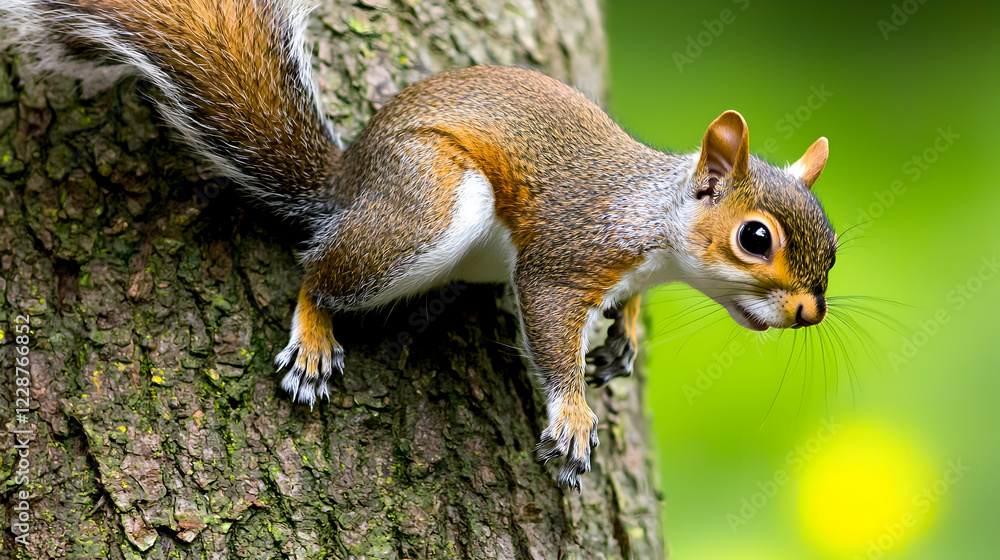 Fototapeta premium Grey Squirrel Climbing a Tree Trunk