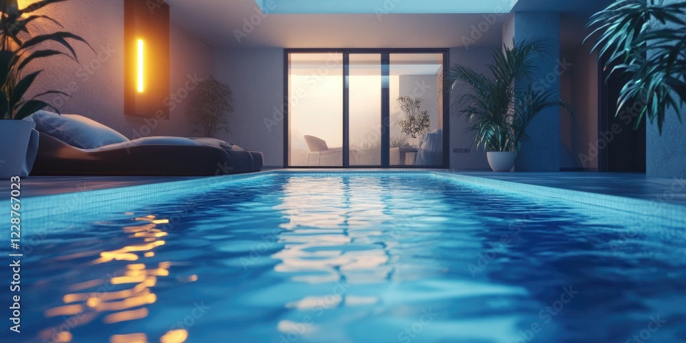 Fototapeta premium Swimming Pool Lounge Chair Plants