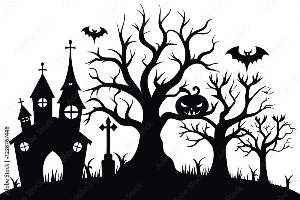 Halloween Scary Trees Silhouette Vector Halloween Scary Trees Silhouette Vector