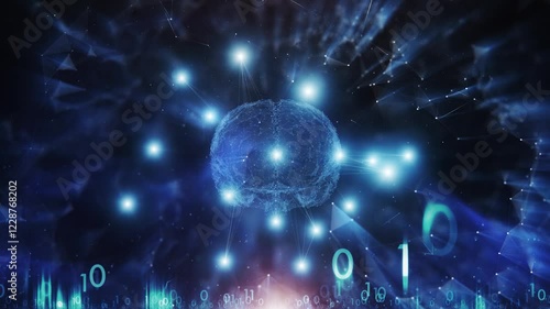 Wallpaper Mural Futuristic digital binary code with brain rotation looping background. Torontodigital.ca