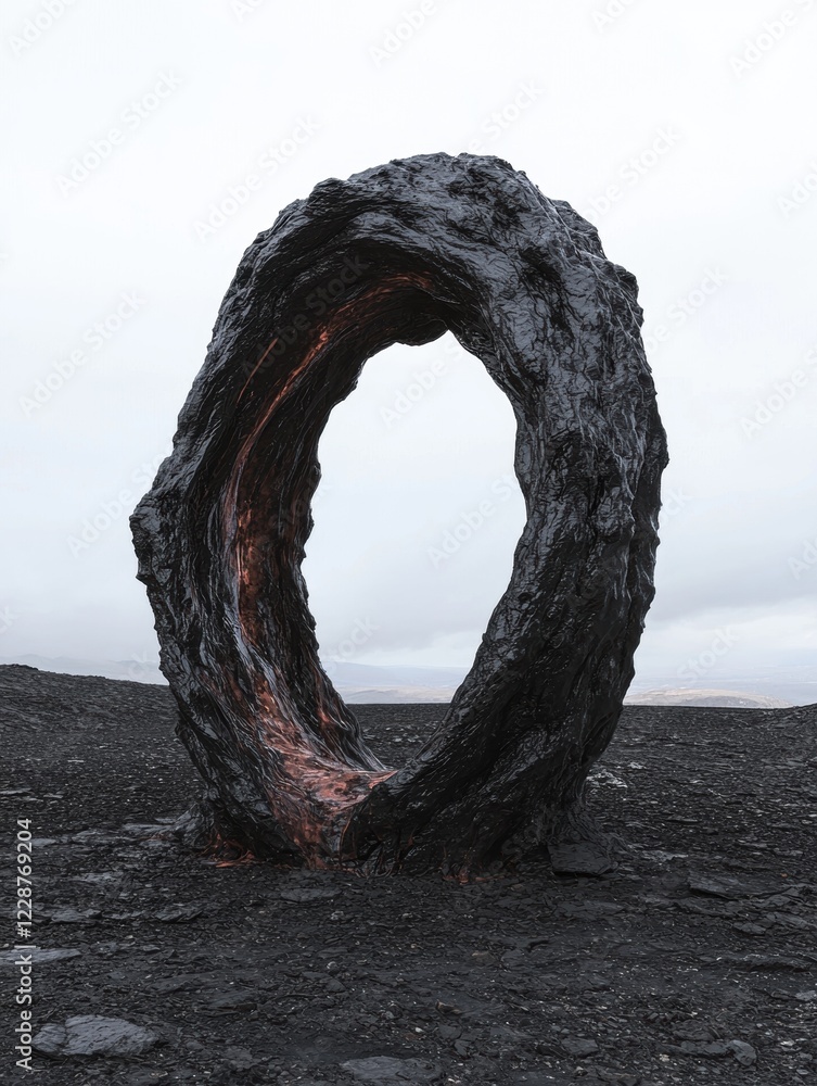 Fototapeta premium Abstract rock formation resembling a portal in a desolate landscape
