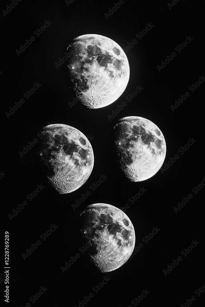 Naklejka premium Black and White Moon Phases