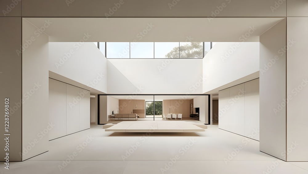 Modern Minimalist Home Interior with Open Floor Plan and Skylight Modern Minimalist Home Interior with Open Floor Plan and Skylight