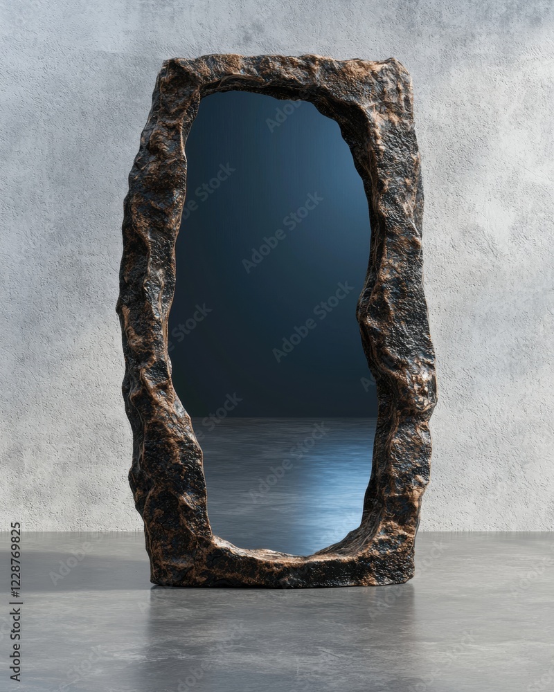 Fototapeta premium Modern abstract rock mirror in a minimalist interior