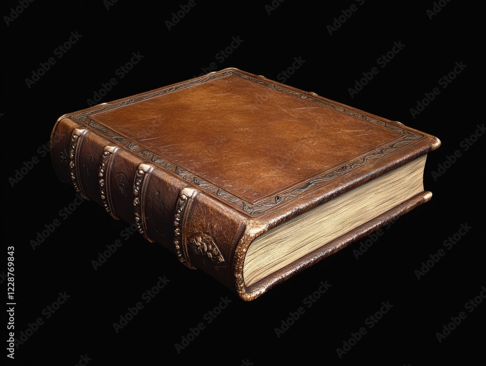 Obraz premium Old Leather Book on Black Background