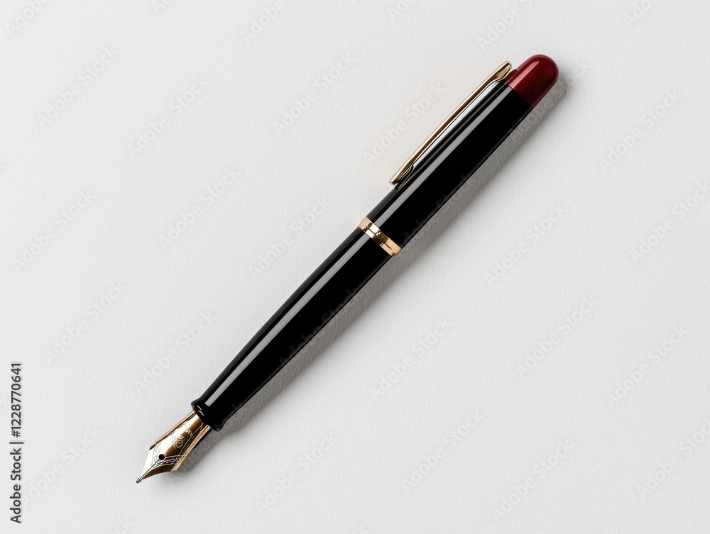 Elegant black fountain pen with gold accents on white background Elegant black fountain pen with gold accents on white background