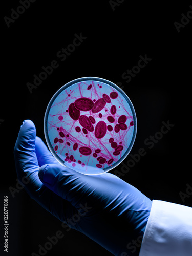 Laboratory doctor hand holding blood smear test or blood film photo