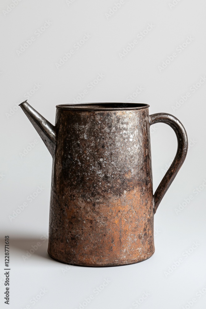 Rustic metal watering can on white background Rustic metal watering can on white background