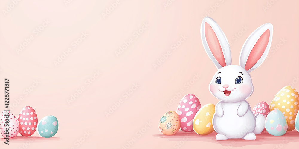 Obraz premium Osterkarte - Lachender Osterhase auf neutralen Hintergrund. Osterbanner. Oster Comic