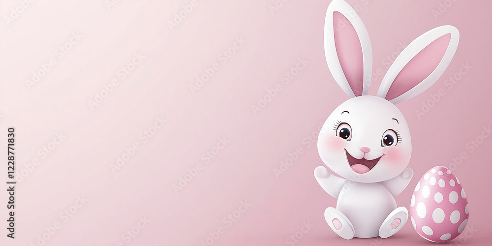 Fototapeta premium Osterkarte - Lachender Osterhase auf neutralen Hintergrund. Osterbanner. Oster Comic