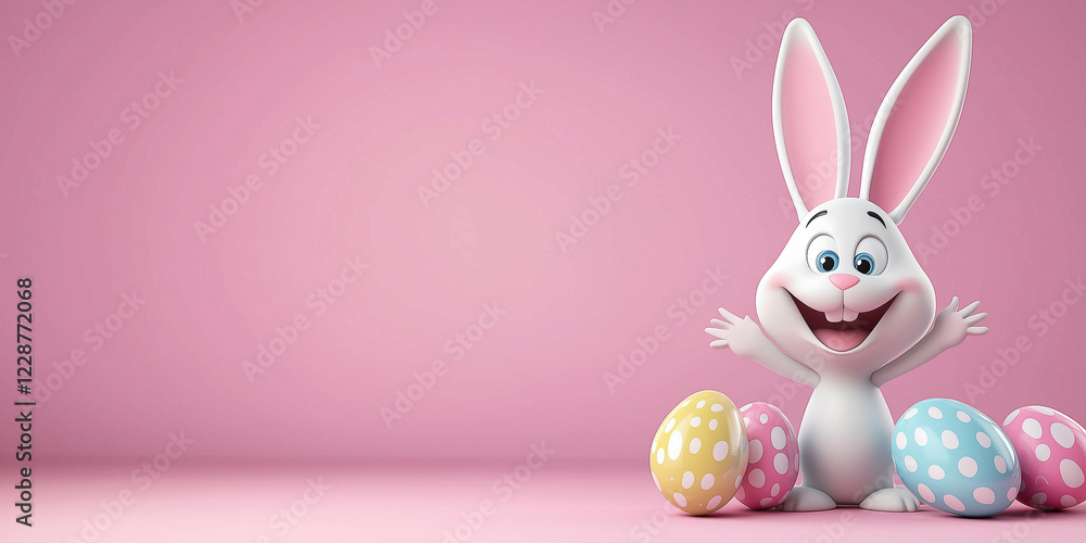 Obraz premium Osterkarte - Lachender Osterhase auf neutralen Hintergrund. Osterbanner. Oster Comic