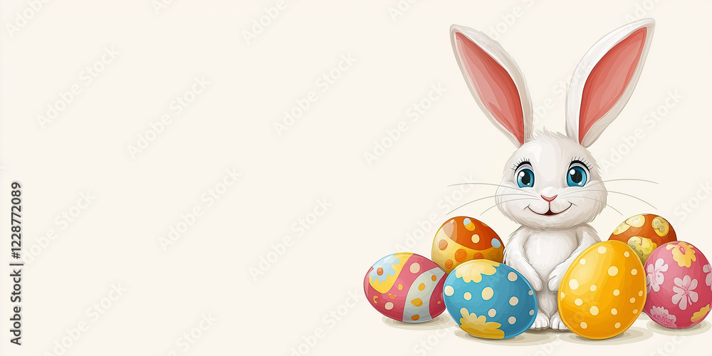 Obraz premium Osterkarte - Lachender Osterhase auf neutralen Hintergrund. Osterbanner. Oster Comic