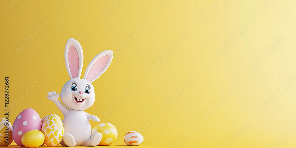 Obraz premium Osterkarte - Lachender Osterhase auf neutralen Hintergrund. Osterbanner. Oster Comic