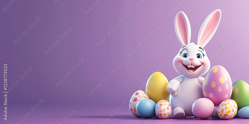 Obraz premium Osterkarte - Lachender Osterhase auf neutralen Hintergrund. Osterbanner. Oster Comic
