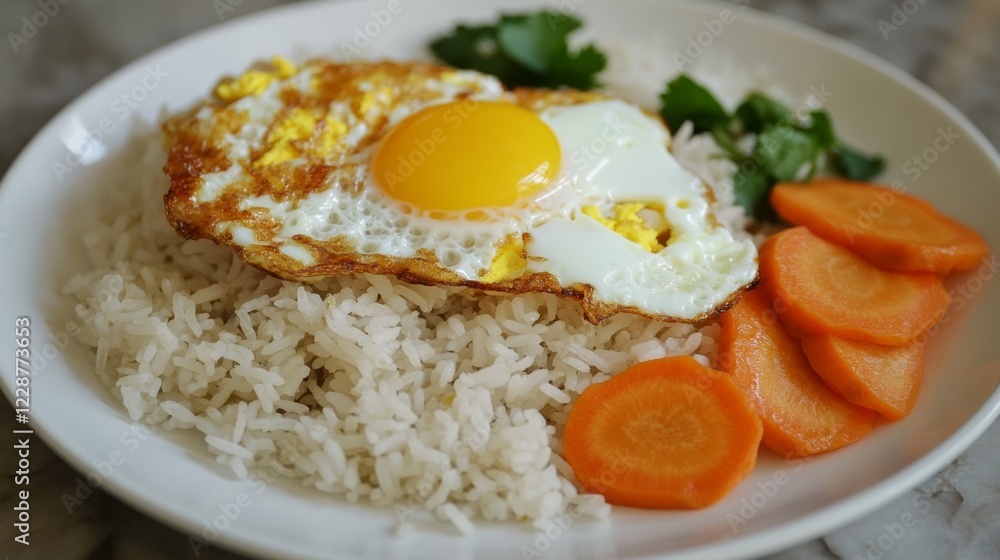 Thai Fried rice with egg and sliced carrot in white plateEasy cooking food Thai Fried rice with egg and sliced carrot in white plateEasy cooking food