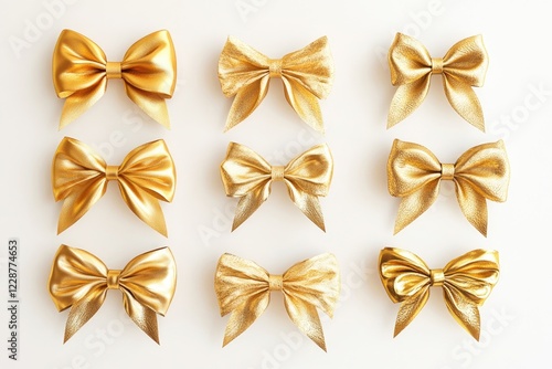Gold bows on white surface