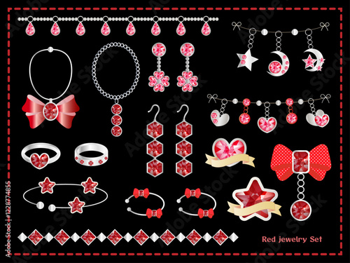 ジュエリー■赤い石のジュエルセット■アクセサリー■プラチナ＆シルバー