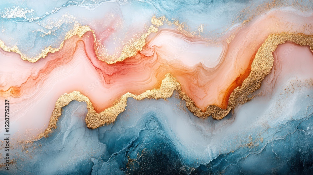 Fototapeta premium Abstract Gold and Pastel Swirls: A Stunning Fluid Art Painting
