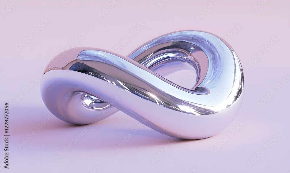 Fototapeta premium Chrome infinity symbol, studio backdrop, reflection, design