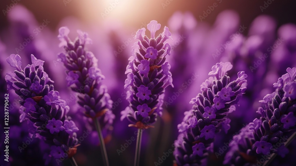 Fototapeta premium Sunset Lavender Field Closeup, Aromatherapy