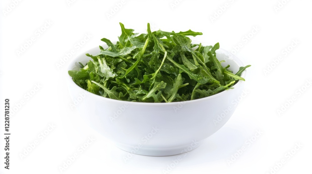 Healthy green salad in stylish white bowl Isolated on white Healthy green salad in stylish white bowl Isolated on white