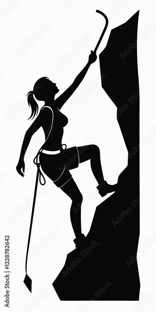 Obraz premium Girl climber climbs the cliff black and white silhouette