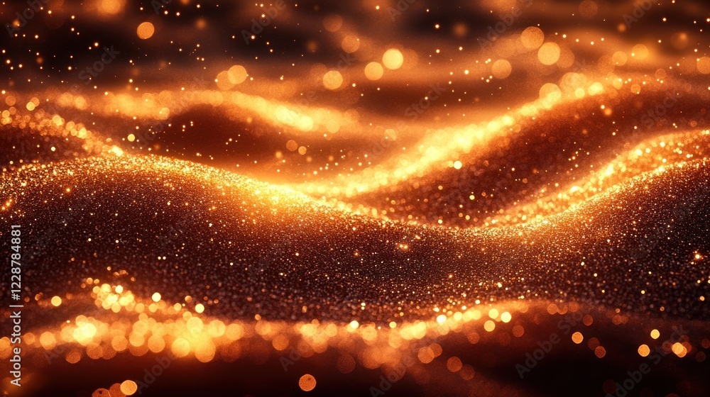 Fototapeta premium Golden glitter waves, dark bokeh background, festive design
