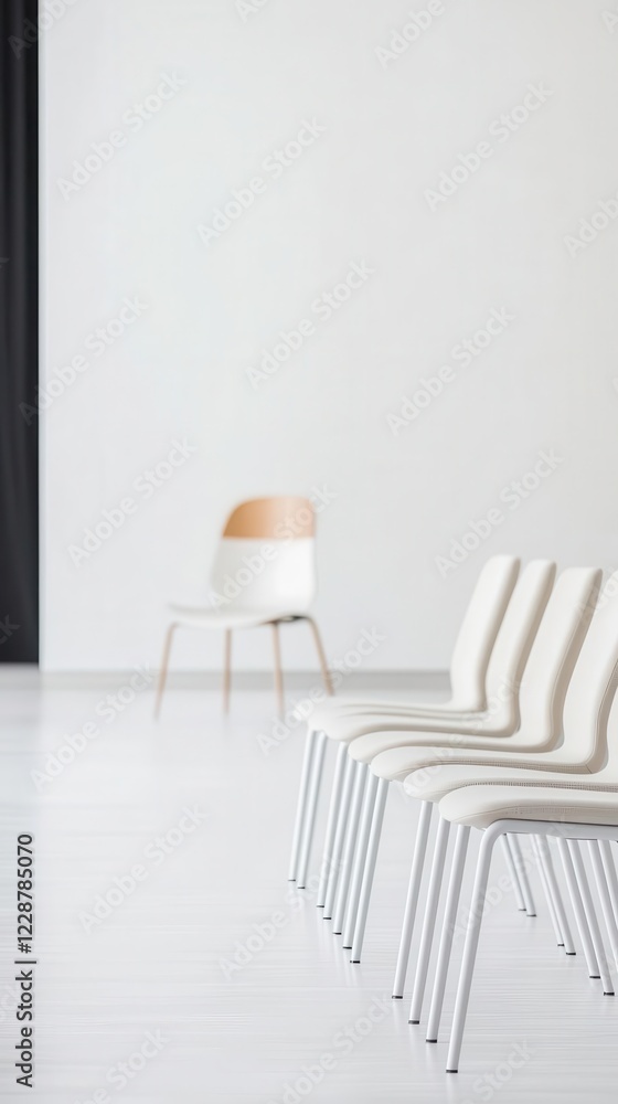 Fototapeta premium Minimalist interior with white chairs and a simple backdrop.
