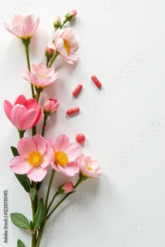Wallpaper Mural Spring floral bouquet on white background with delicate pills, flowers, pills Torontodigital.ca
