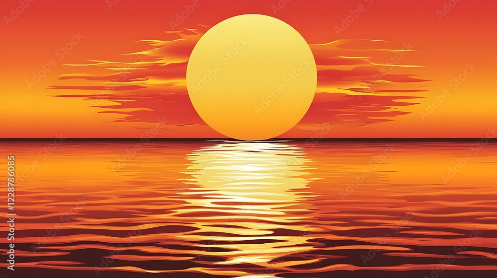 Obraz premium Fiery Sunset Over Calm Ocean Waters