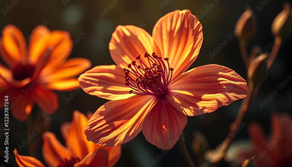 Vibrant Orange Cosmos Flower in Golden Sunlight Vibrant Orange Cosmos Flower in Golden Sunlight