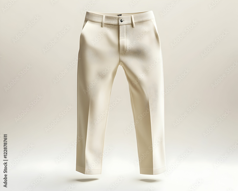 A realistic high-quality cream pants mockup, isolated on a clean background A realistic high-quality cream pants mockup, isolated on a clean background