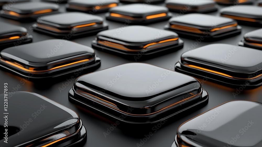 Abstract Black Glossy Squares With Orange Accents Abstract Black Glossy Squares With Orange Accents