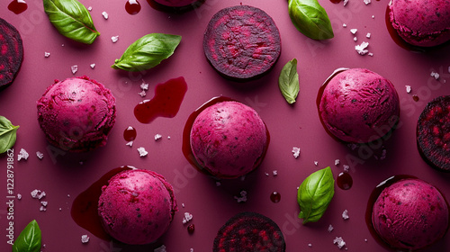 Vibrant beetroot ice cream with a sweet and earthy taste, ideal for desserts or healthy dishes. photo