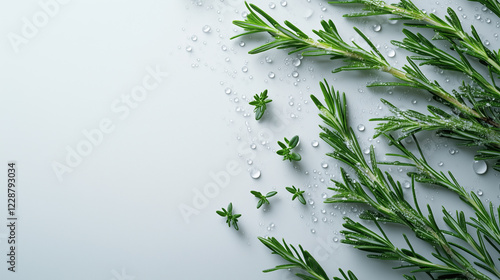 Rosemary Extracts Surrounded by Clean Background with Copy Space for Text, Generative AI photo