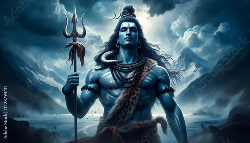Lord Shiva God Shiva meditation on the mountain - maha shivaratri