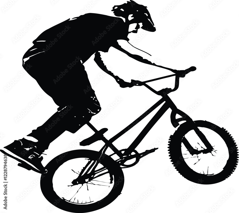 Obraz premium vector image of a BMX rider performing a trick, Bicycle silhouette. Bike vector logo. Bicycle illustration black and white,