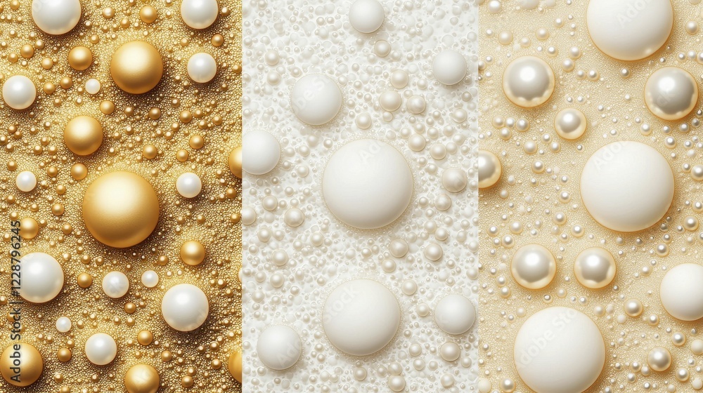 A visually striking composition of textured spheres in gold, white, and cream tones, creating a luxurious and elegant effect. A visually striking composition of textured spheres in gold, white, and cream tones, creating a luxurious and elegant effect.