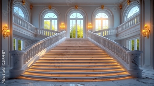 Grand Mansion Staircase Sunrise Interior Design photo