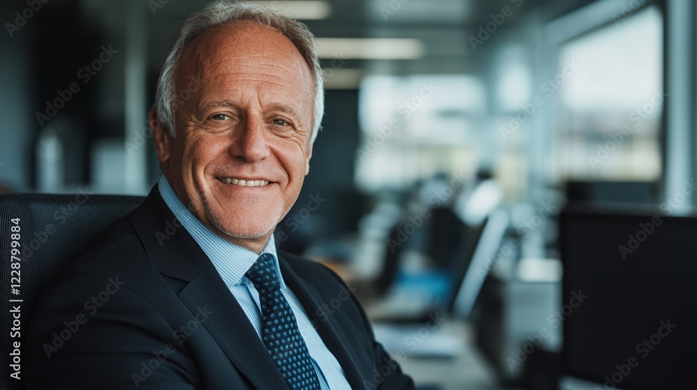 Confident business professional smiling in modern office environment. Confident business professional smiling in modern office environment.