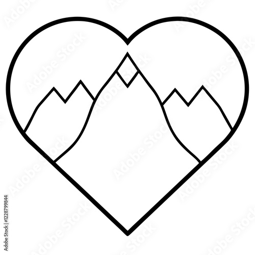 Elegant Line Art Mountain in a Heart